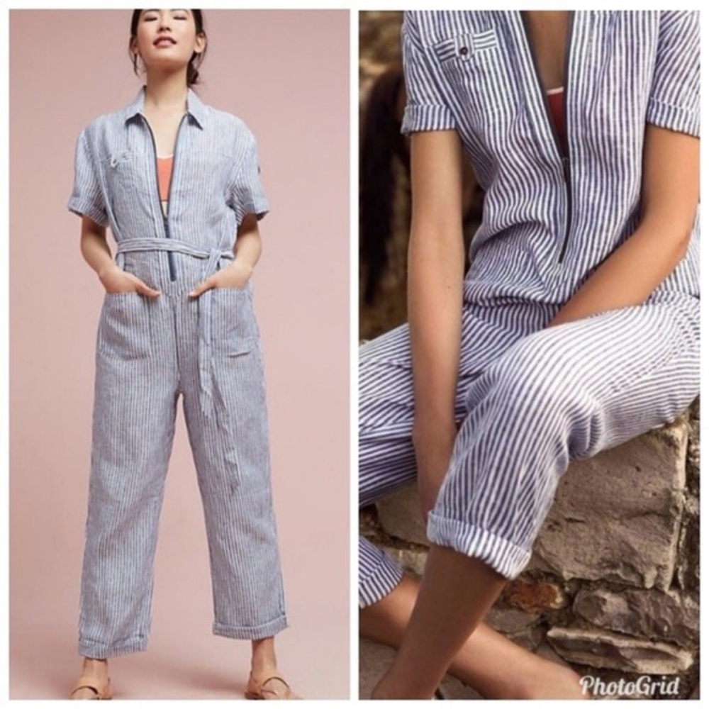 Cartonnier Blue and white striped jumpsuit.